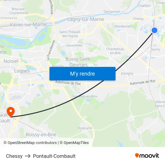 Chessy to Pontault-Combault map