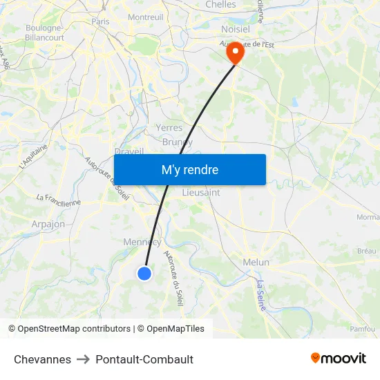 Chevannes to Pontault-Combault map