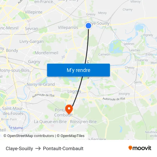 Claye-Souilly to Pontault-Combault map