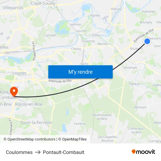 Coulommes to Pontault-Combault map