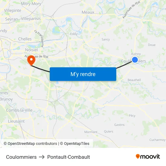 Coulommiers to Pontault-Combault map