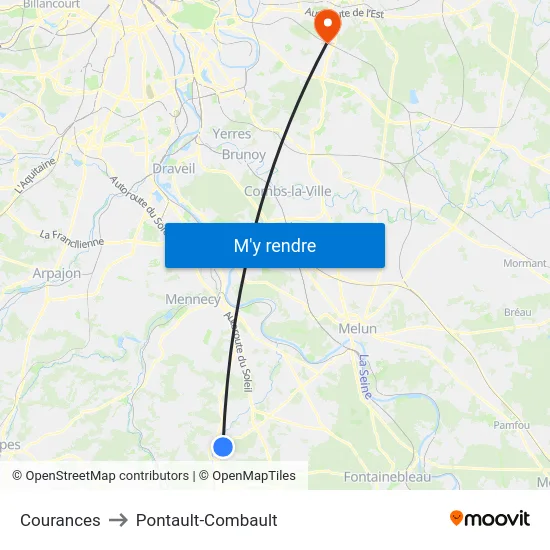 Courances to Pontault-Combault map