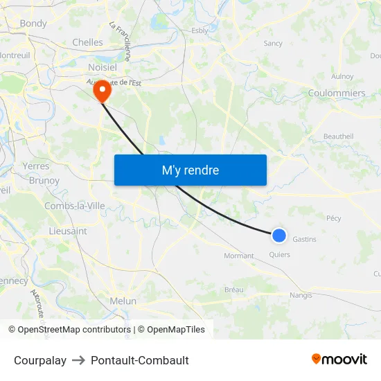 Courpalay to Pontault-Combault map
