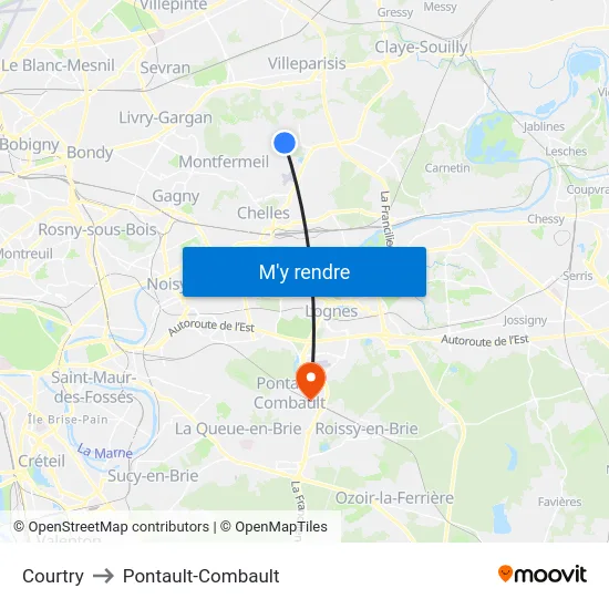 Courtry to Pontault-Combault map