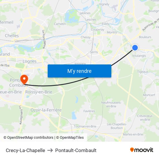 Crecy-La-Chapelle to Pontault-Combault map