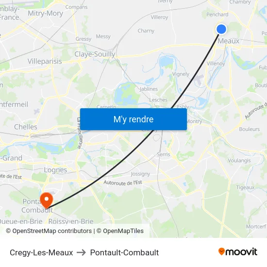 Cregy-Les-Meaux to Pontault-Combault map