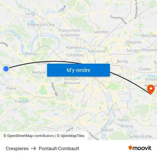 Crespieres to Pontault-Combault map