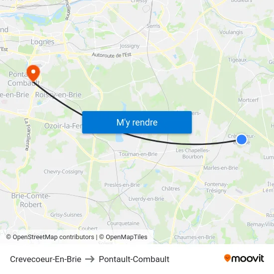 Crevecoeur-En-Brie to Pontault-Combault map
