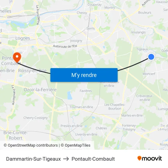 Dammartin-Sur-Tigeaux to Pontault-Combault map