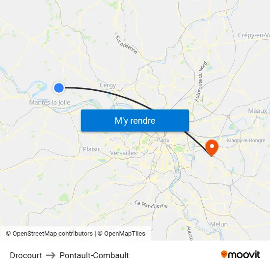 Drocourt to Pontault-Combault map