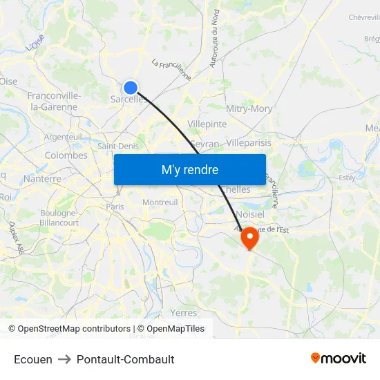 Ecouen to Pontault-Combault map