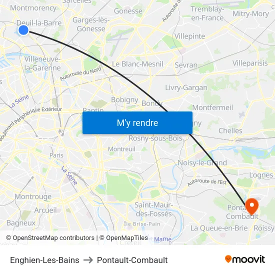 Enghien-Les-Bains to Pontault-Combault map
