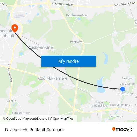 Favieres to Pontault-Combault map