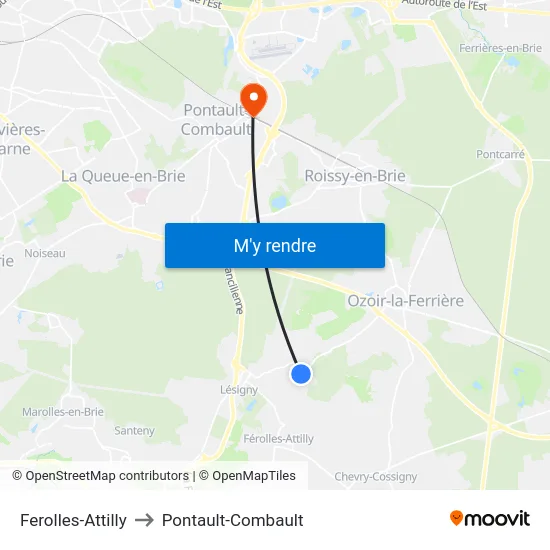 Ferolles-Attilly to Pontault-Combault map