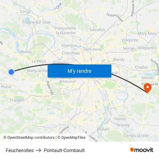 Feucherolles to Pontault-Combault map