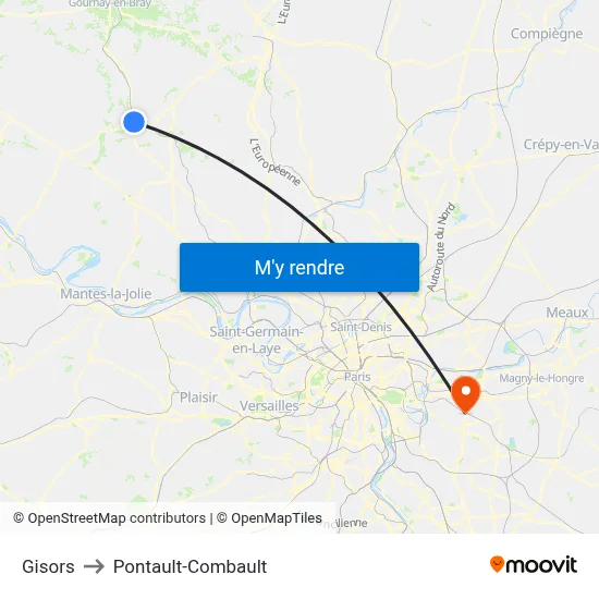 Gisors to Pontault-Combault map