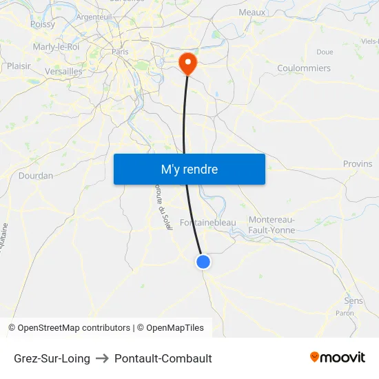 Grez-Sur-Loing to Pontault-Combault map
