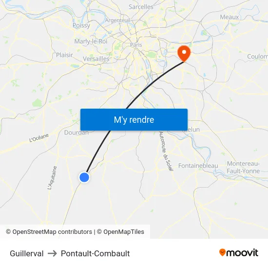 Guillerval to Pontault-Combault map