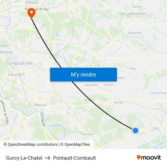 Gurcy-Le-Chatel to Pontault-Combault map
