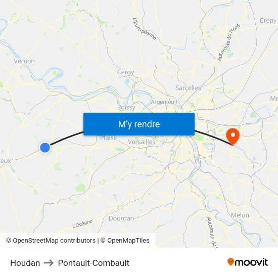 Houdan to Pontault-Combault map
