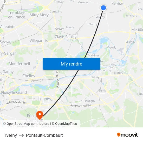 Iverny to Pontault-Combault map