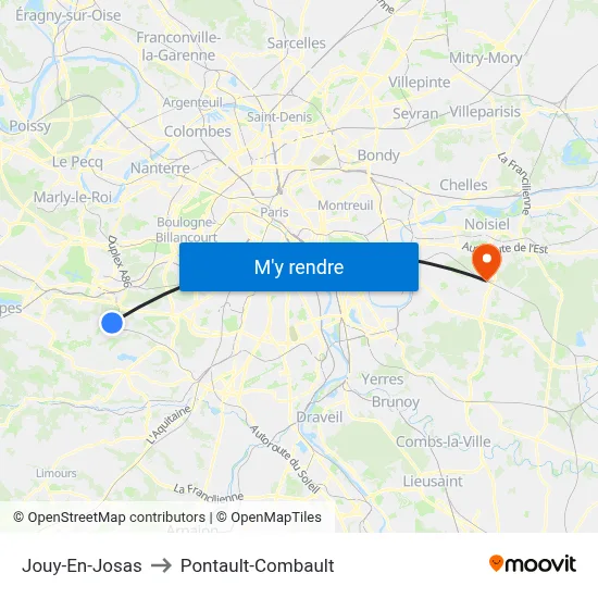 Jouy-En-Josas to Pontault-Combault map