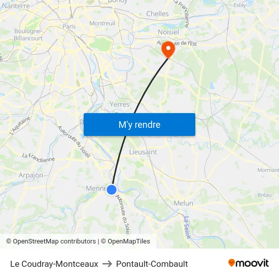 Le Coudray-Montceaux to Pontault-Combault map