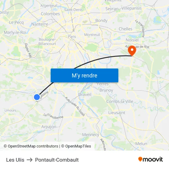 Les Ulis to Pontault-Combault map