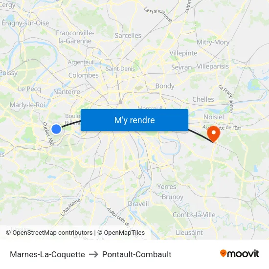 Marnes-La-Coquette to Pontault-Combault map