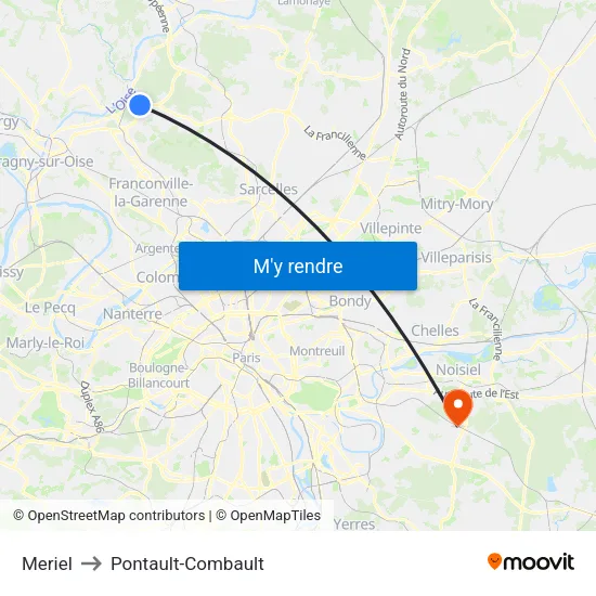 Meriel to Pontault-Combault map