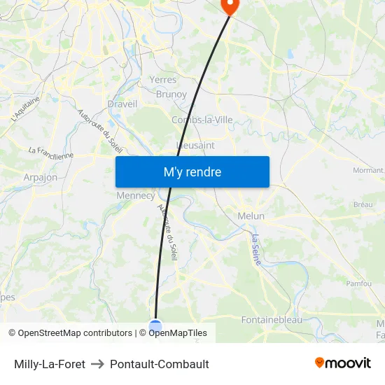 Milly-La-Foret to Pontault-Combault map