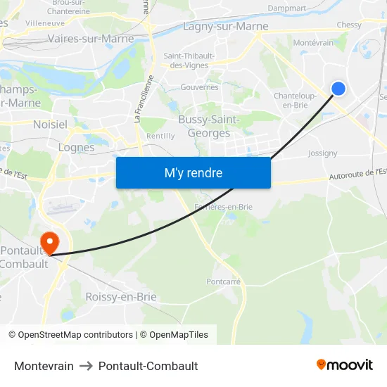 Montevrain to Pontault-Combault map