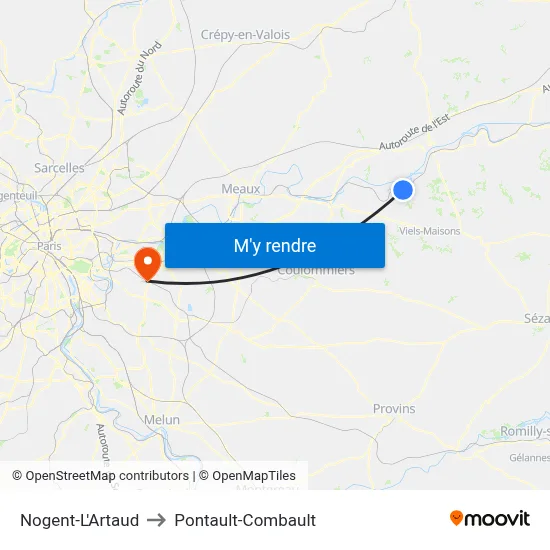 Nogent-L'Artaud to Pontault-Combault map