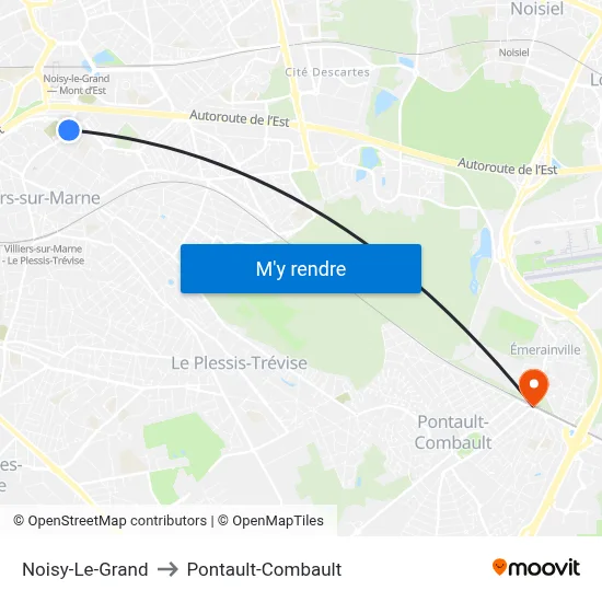 Noisy-Le-Grand to Pontault-Combault map