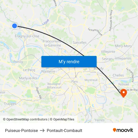 Puiseux-Pontoise to Pontault-Combault map