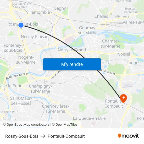 Rosny-Sous-Bois to Pontault-Combault map
