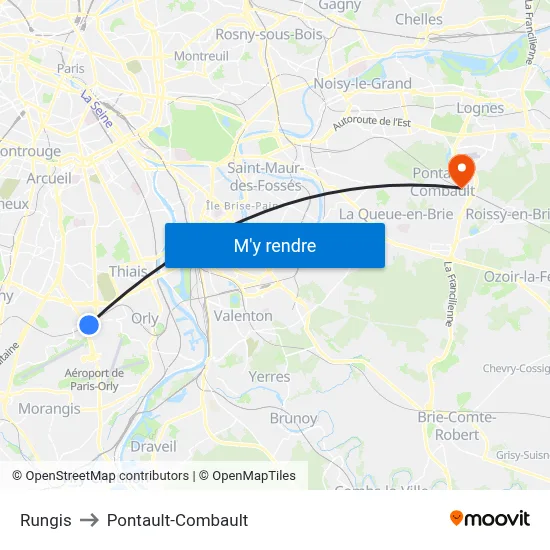 Rungis to Pontault-Combault map