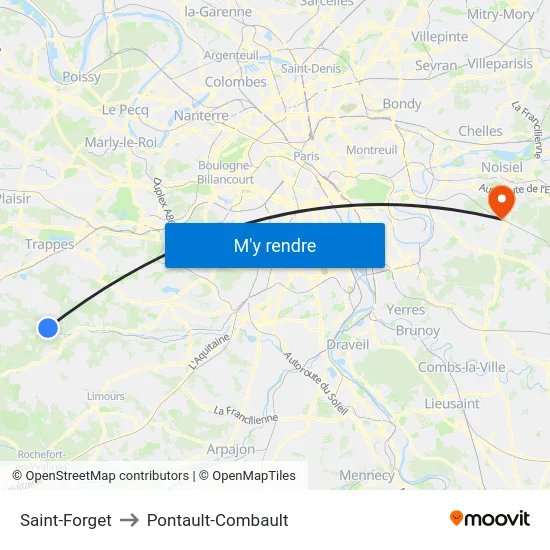 Saint-Forget to Pontault-Combault map
