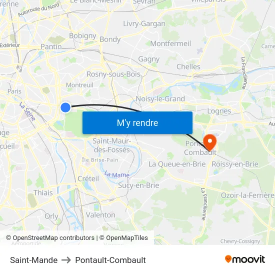 Saint-Mande to Pontault-Combault map