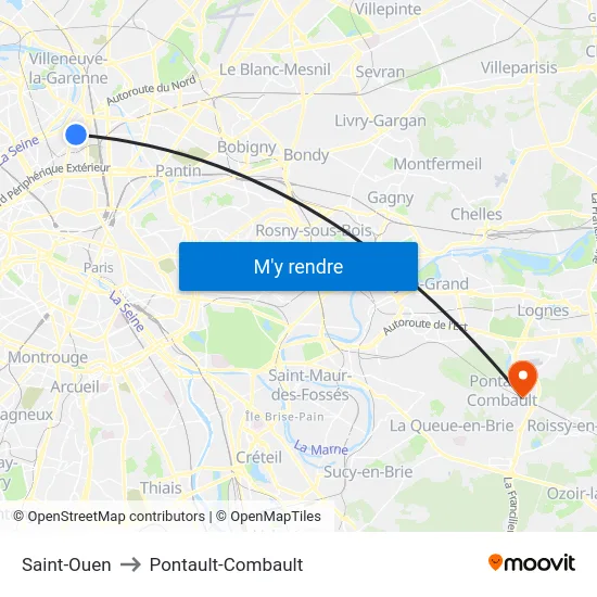 Saint-Ouen to Pontault-Combault map