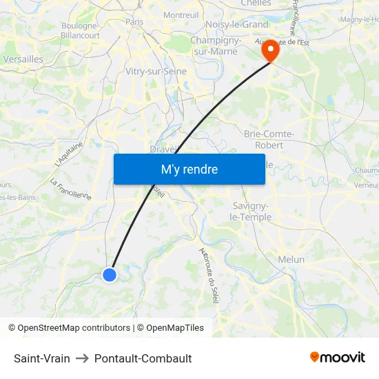 Saint-Vrain to Pontault-Combault map