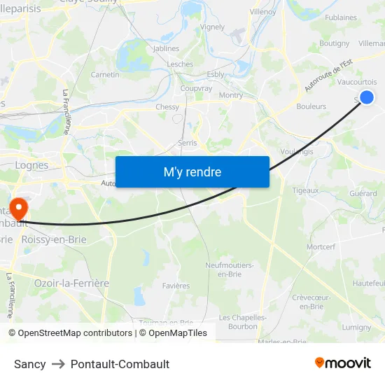 Sancy to Pontault-Combault map
