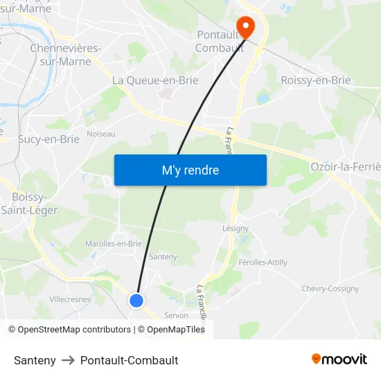 Santeny to Pontault-Combault map