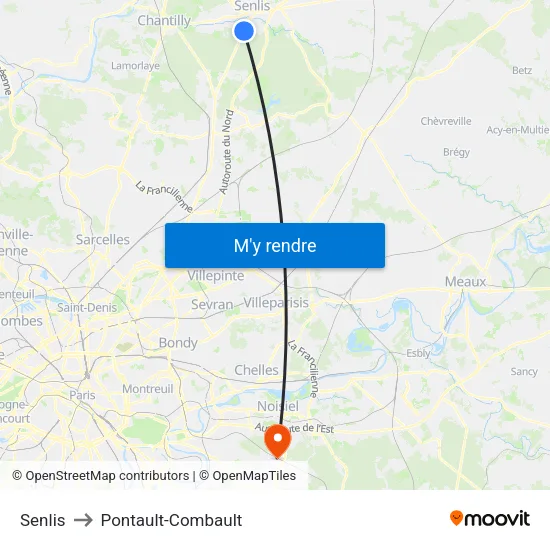 Senlis to Pontault-Combault map
