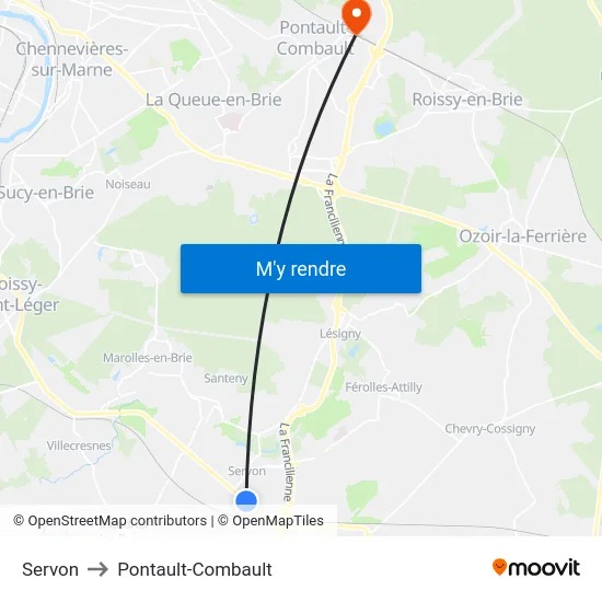 Servon to Pontault-Combault map