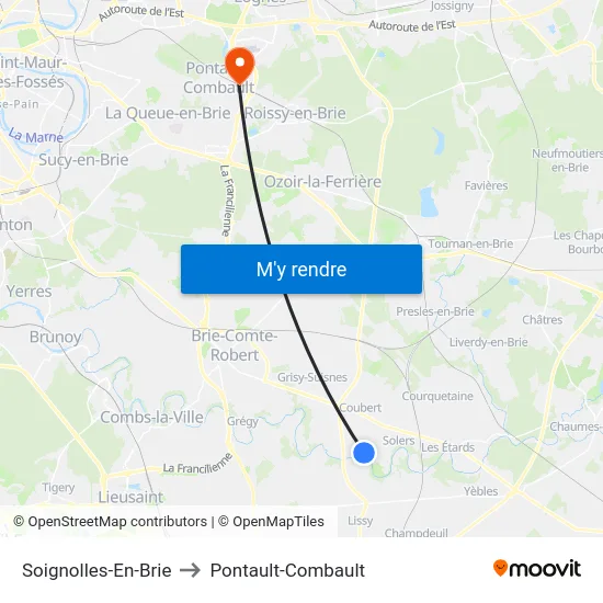 Soignolles-En-Brie to Pontault-Combault map