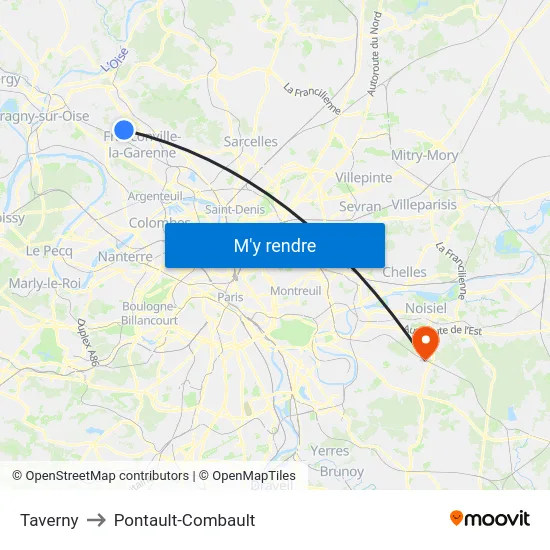 Taverny to Pontault-Combault map