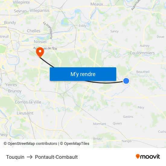 Touquin to Pontault-Combault map