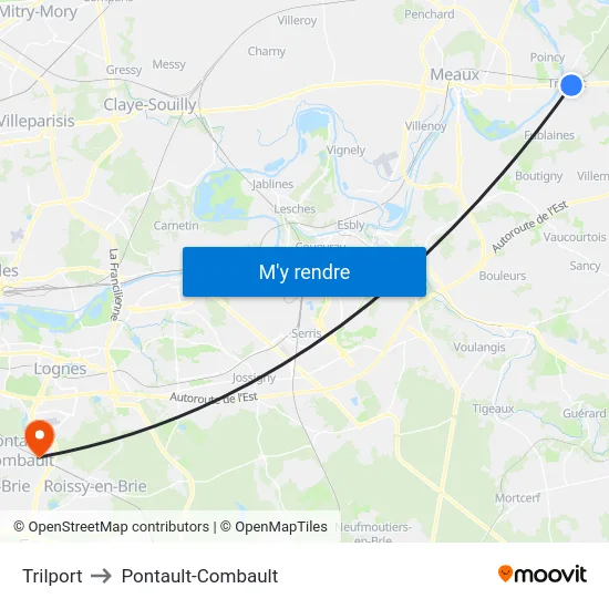 Trilport to Pontault-Combault map