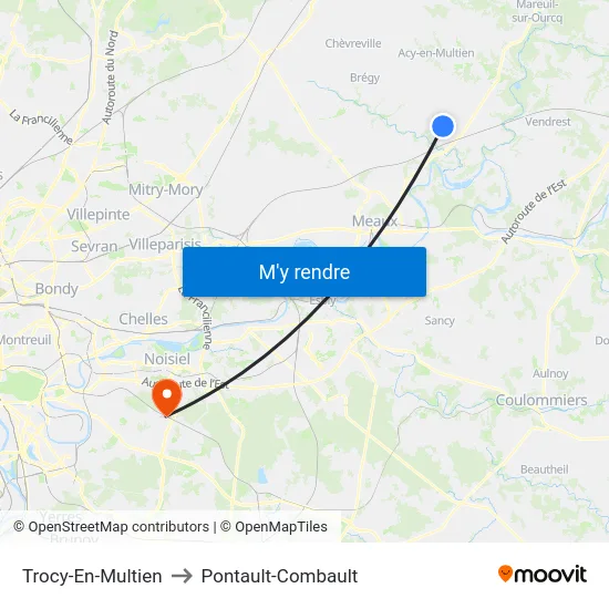 Trocy-En-Multien to Pontault-Combault map